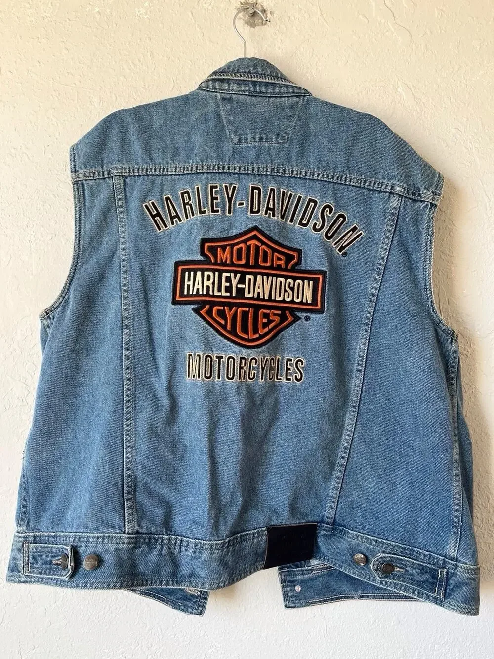 Harley Davidson Motorcycles Embroidered Denim Jean Vest Blue XL